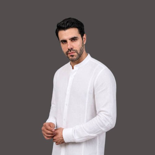 Men’s White Cotton Mesh Shirt