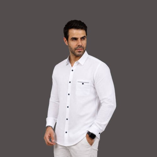 Men’s White Cotton Mesh Pocket Shirt