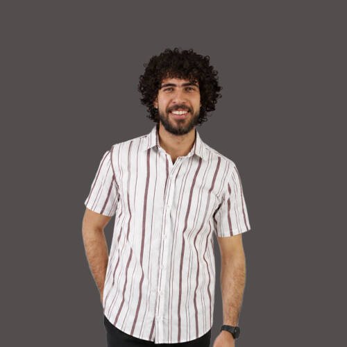 Men's striped short-sleeved cotton shirt